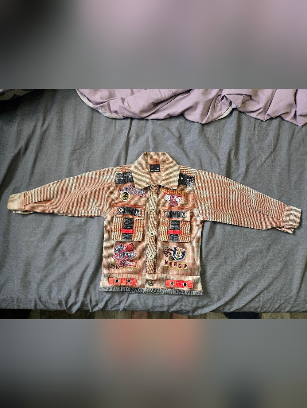 Kids Button-Down Jacket Shirt in Tan and Red - Unbranded